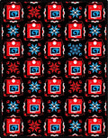 Bold Red Blue Square Medallion Rug