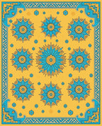 Golden Yellow Floral Medallion Border Rug