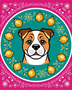 Charming Dog Teal Floral Ornament Circle Rug