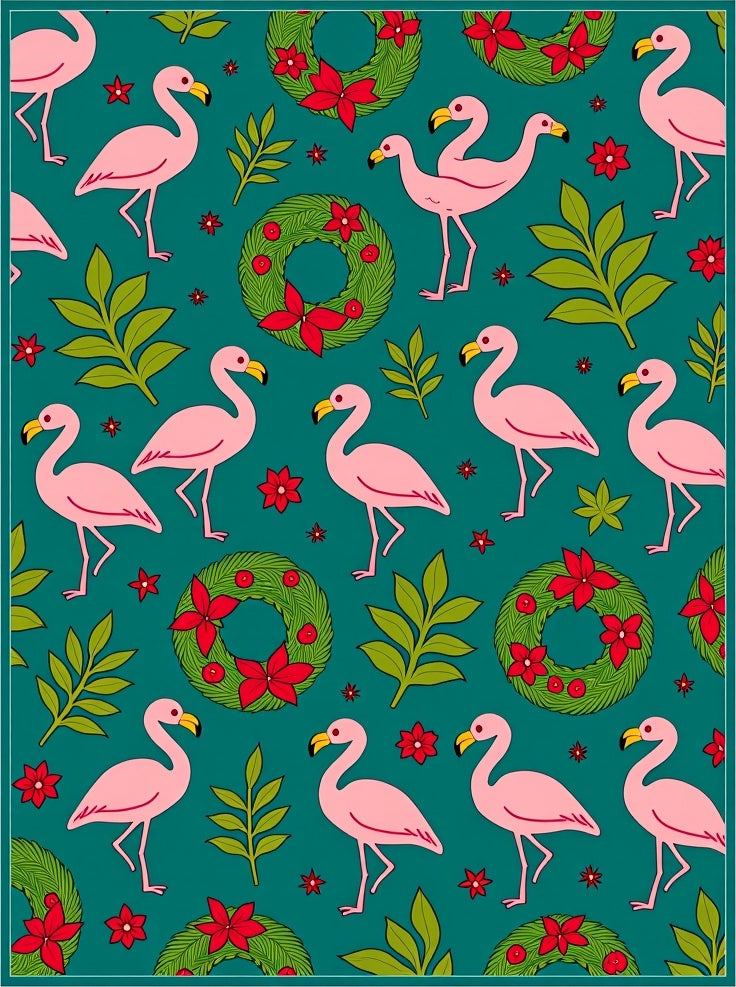 Pink Flamingos Green Wreaths Floral Teal Rug