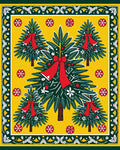 Festive Pine Trees Red Bow Snowflakes Yellow Rug