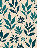 Teal Leaf Pattern On Cream Background Rug