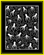 Whimsical White Octopus Swirl Black Rug