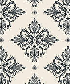 Black Ivory Floral Damask Medallion Rug