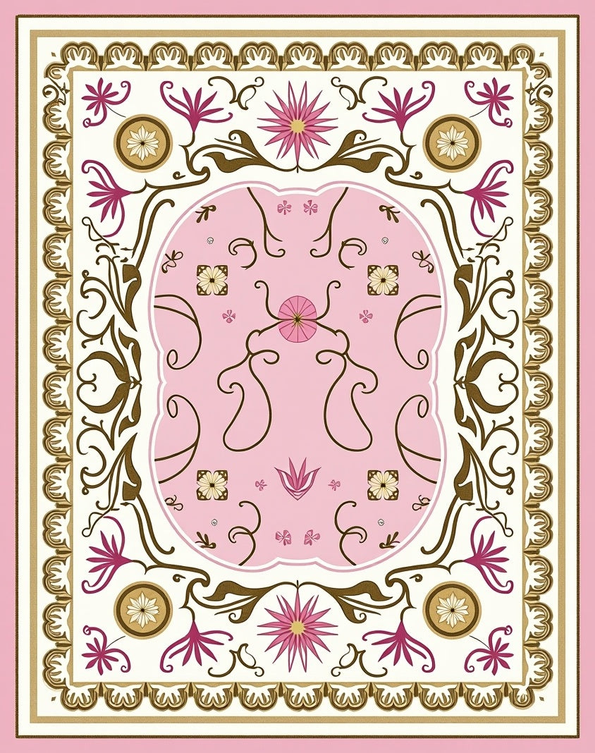 Romantic Pink Floral Garden Scroll Rug