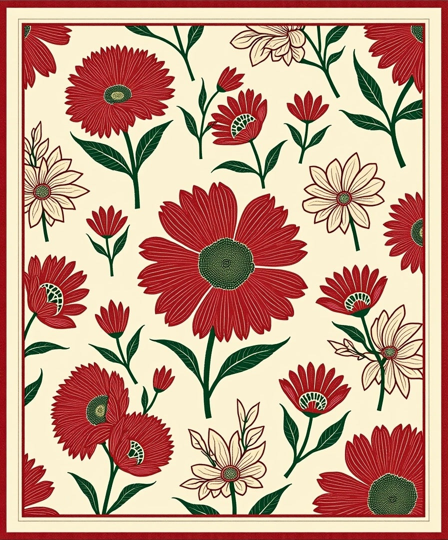 Crimson Floral Blossom Garden Rug