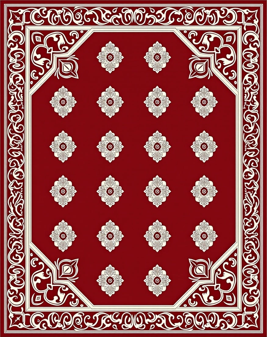 Crimson Lattice Bloom Border Rug