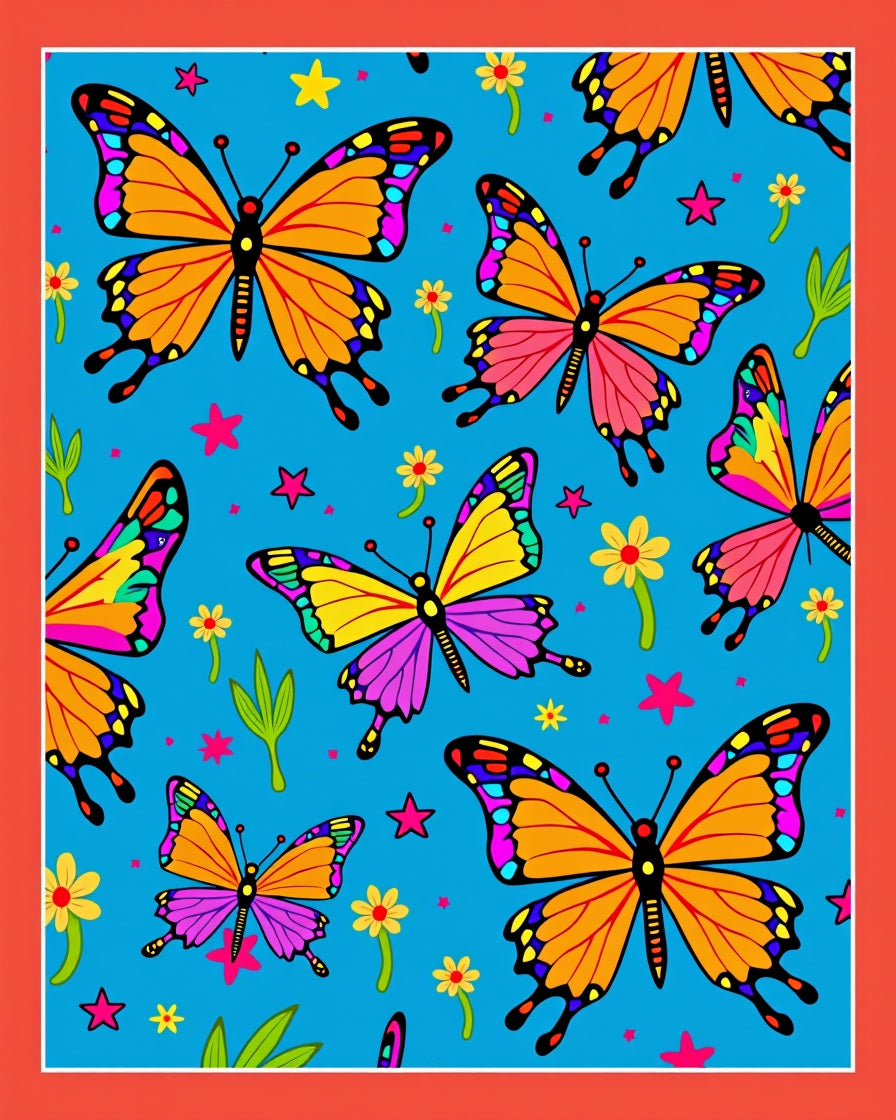 Vibrant Whimsical Butterfly Garden Rug
