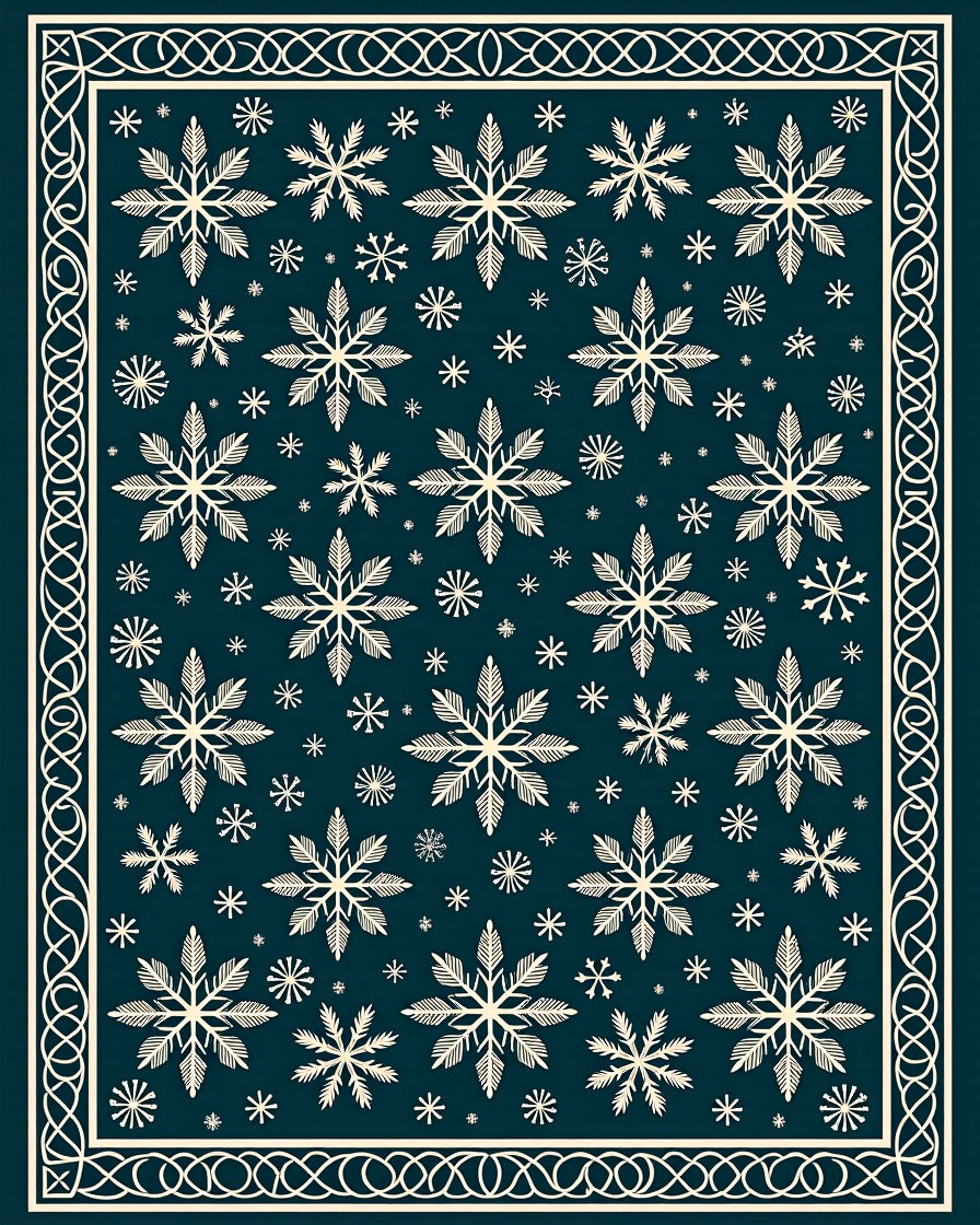 Cream Snowflakes On Dark Teal Background Rug