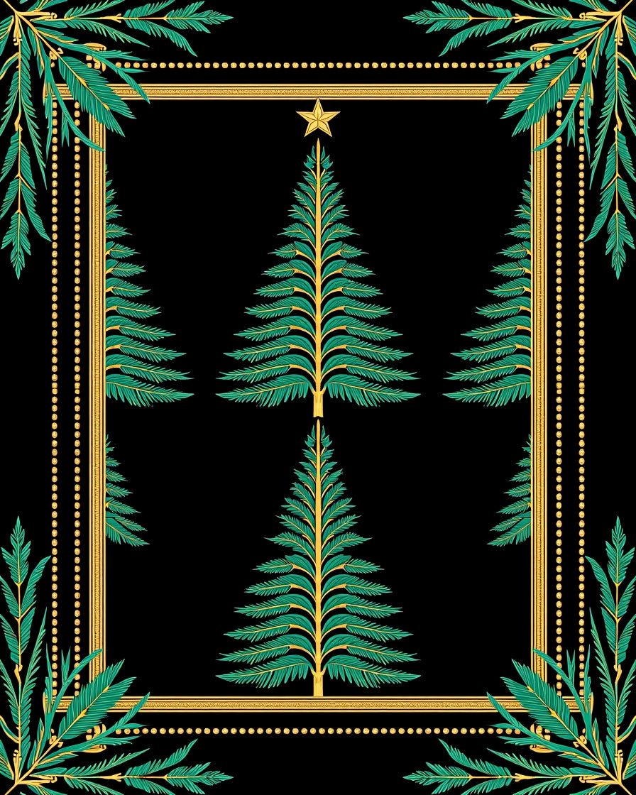 Green Pine Trees Gold Border Rug