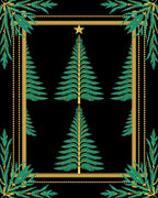 Green Pine Trees Gold Border Rug