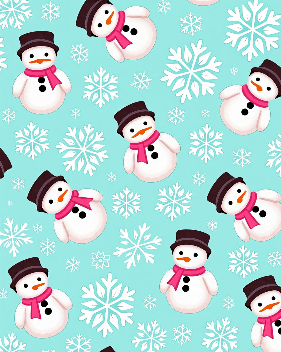 Cute Snowmen Pink Scarf Snowflakes Rug