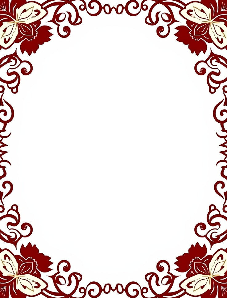 Crimson Floral Swirl Border Rug