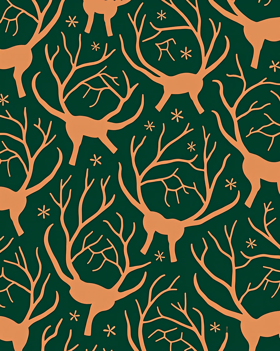 Whimsical Teal Antler Woodland Creatures Rug
