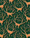Whimsical Teal Antler Woodland Creatures Rug