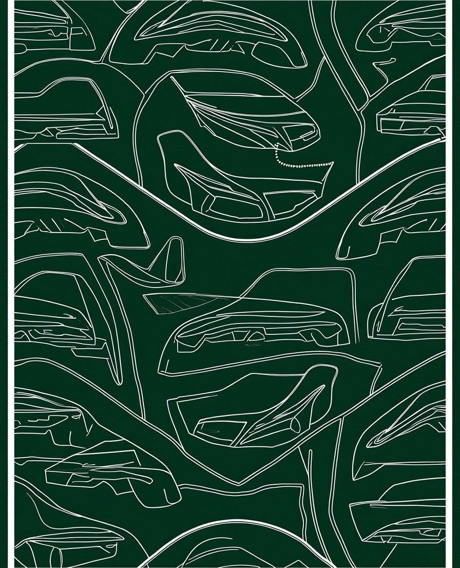 Dark Green Automotive Line Art Rug