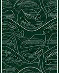 Dark Green Automotive Line Art Rug