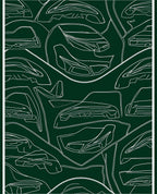 Dark Green Automotive Line Art Rug
