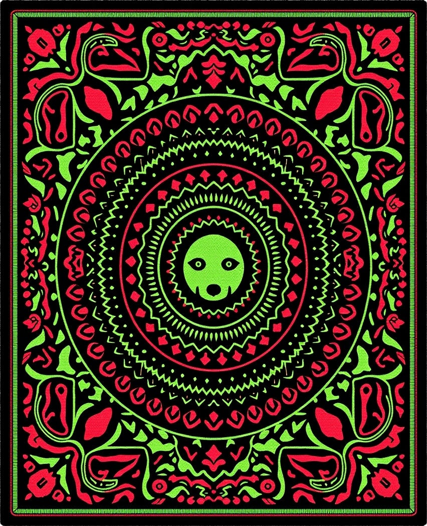 Radical Neon Green Red Mandala Rug