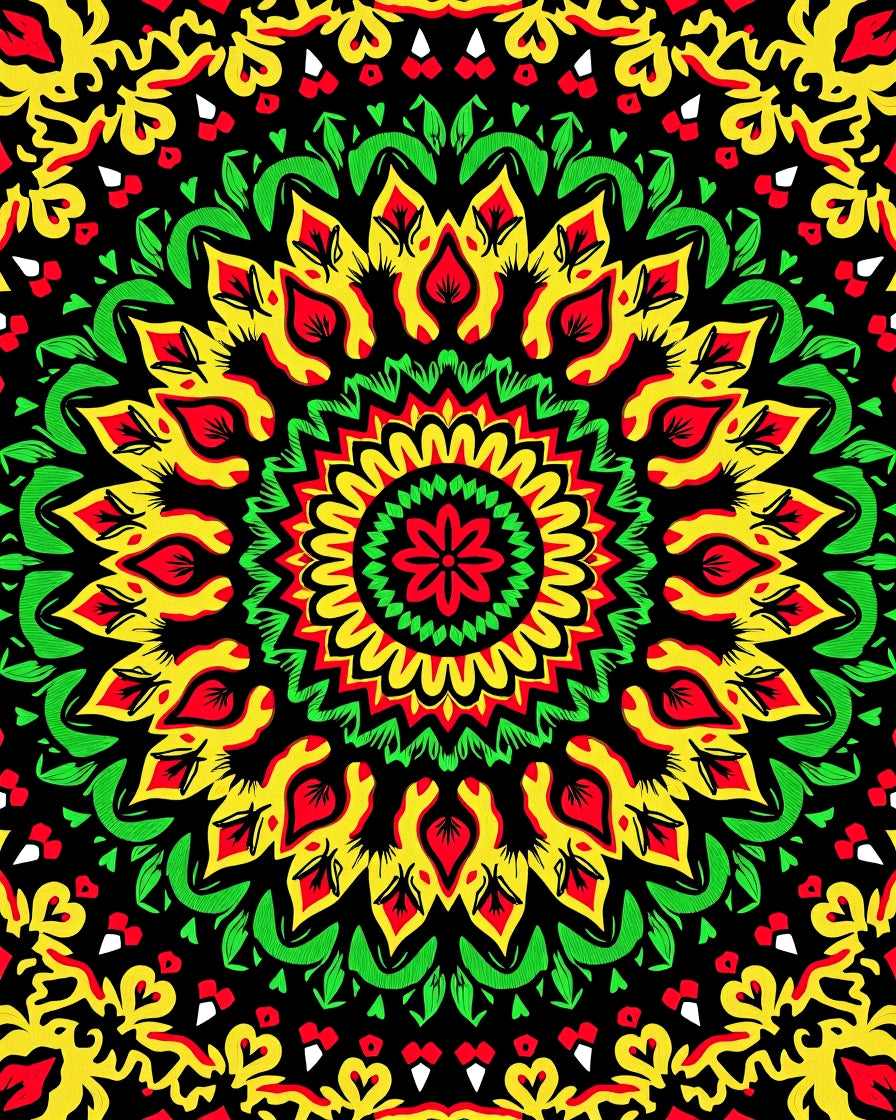 Vibrant Red Yellow Green Mandala Rug