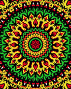 Vibrant Red Yellow Green Mandala Rug