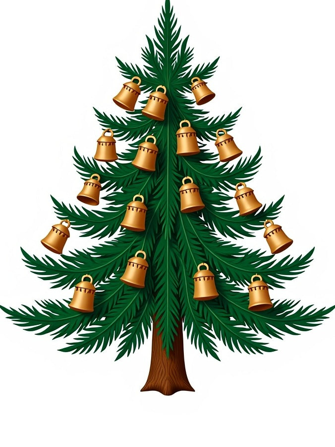 Golden Bells Adorn Green Christmas Tree Rug