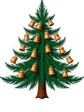 Golden Bells Adorn Green Christmas Tree Rug