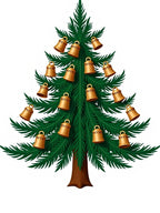 Golden Bells Adorn Green Christmas Tree Rug