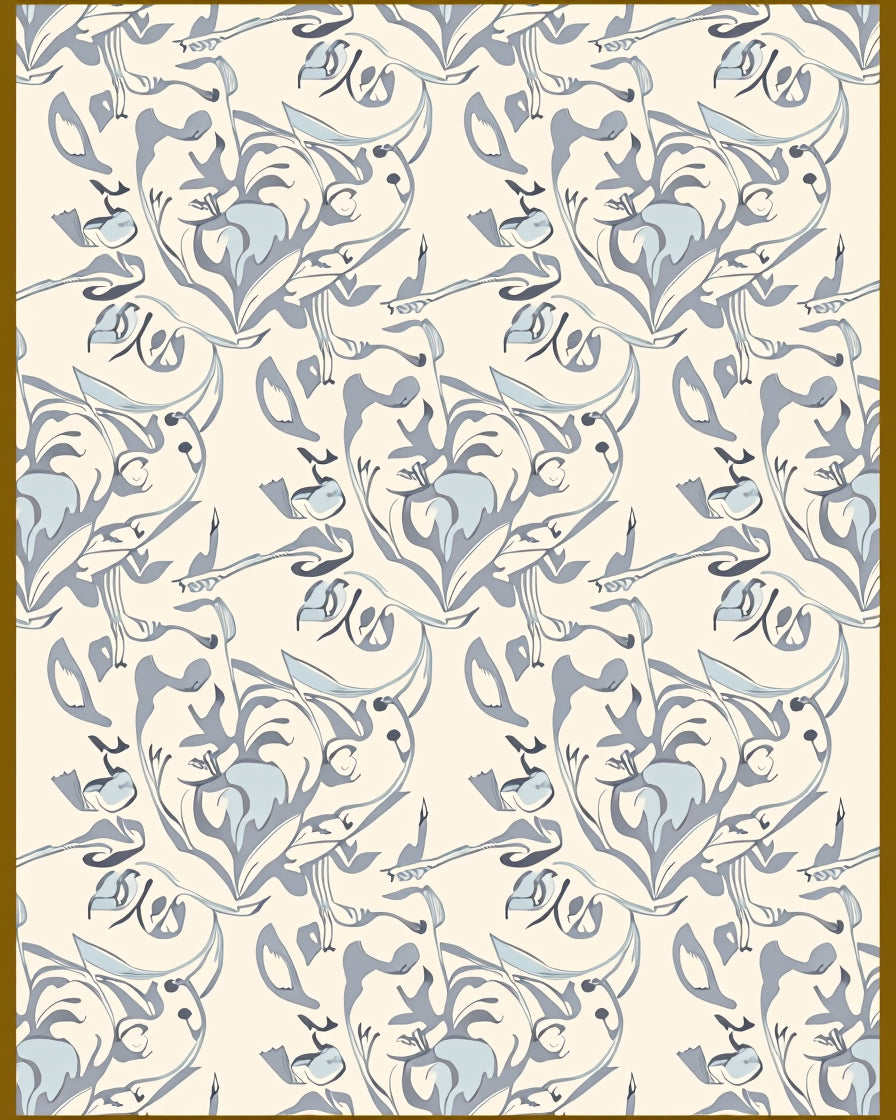 Pastel Blue Floral Swirlery Tapestry Rug