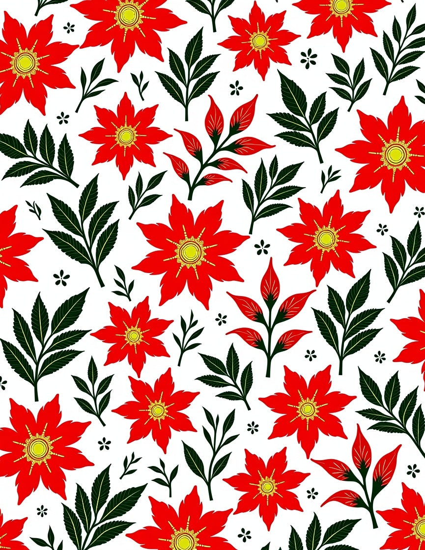 Vibrant Scarlet Floral Foliage Garland Rug