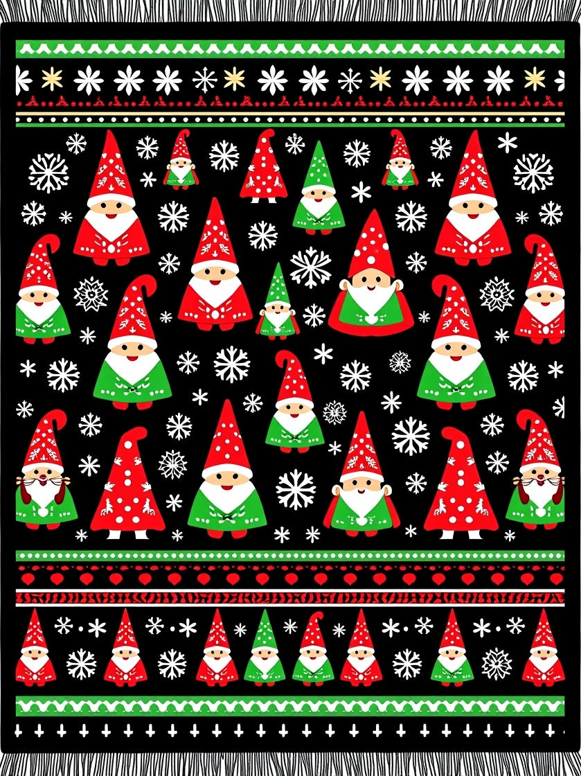 Whimsical Red And Green Gnome Snowflakes Rug