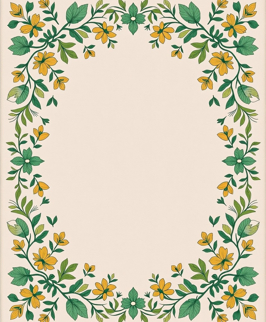 Yellow Floral Garden Vine Border Cream Rug