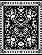 Dark Skull Swirls Black Border Rug