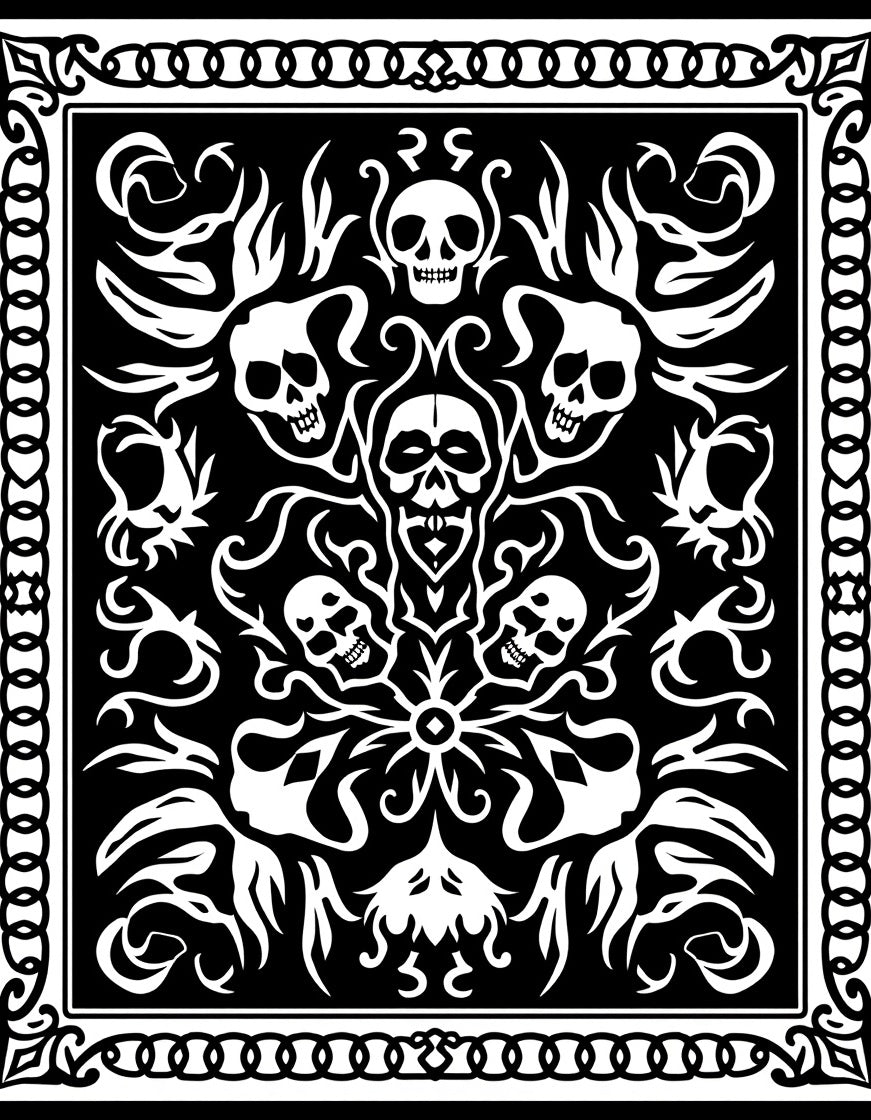 Dark Skull Swirls Black Border Rug