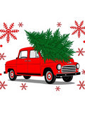 Red Vintage Truck Christmas Tree Snowflakes Rug