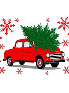 Red Vintage Truck Christmas Tree Snowflakes Rug