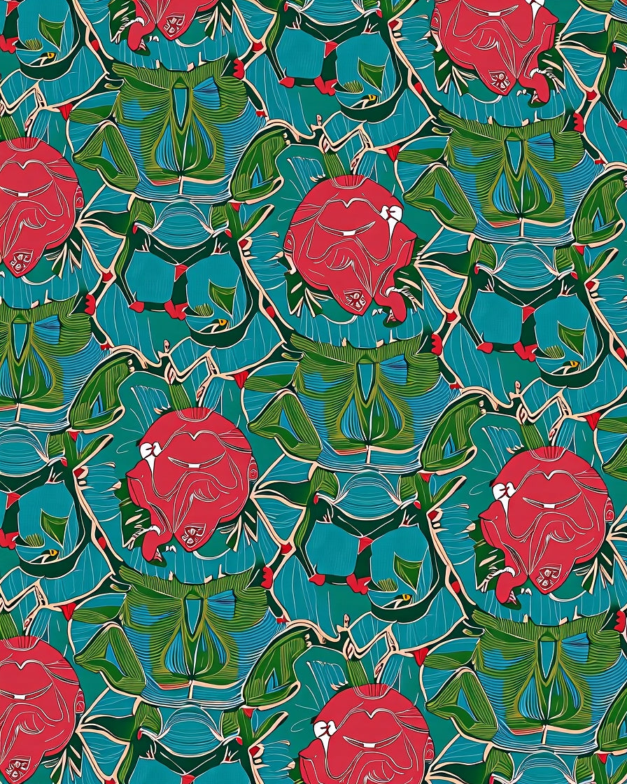 Art Deco Red Abstract Floral Vines Rug