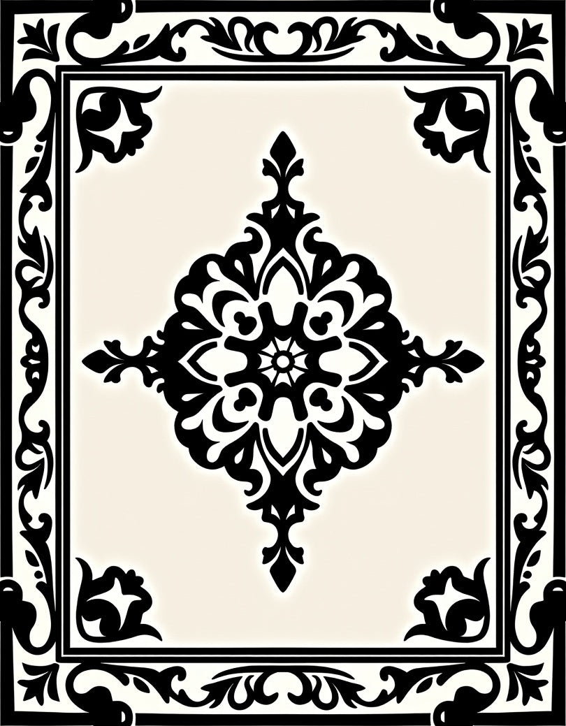 Classic Black Ivory Medallion Border Rug