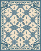 Classic Blue Floral Lattice Border Rug