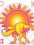 Whimsical Yellow Dinosaur Sunburst Rug