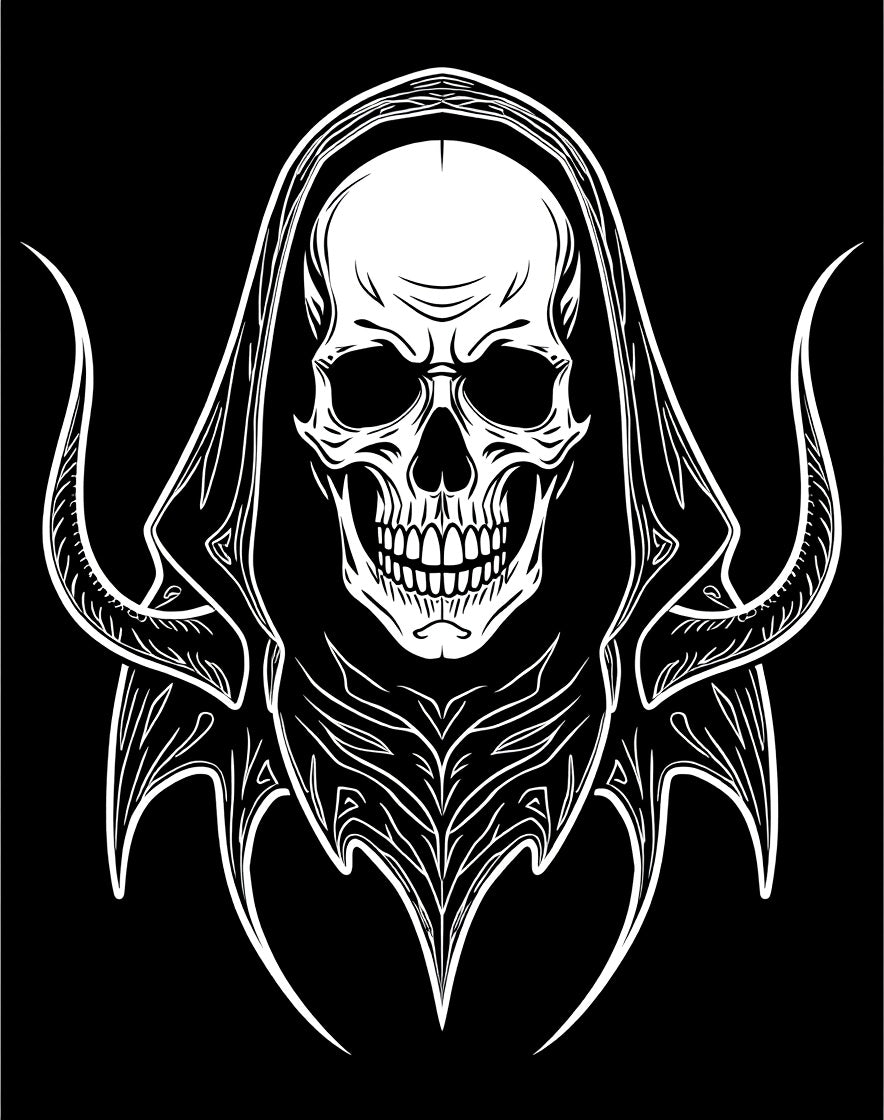 White Skull Grim Reaper Hooded Figure Rug