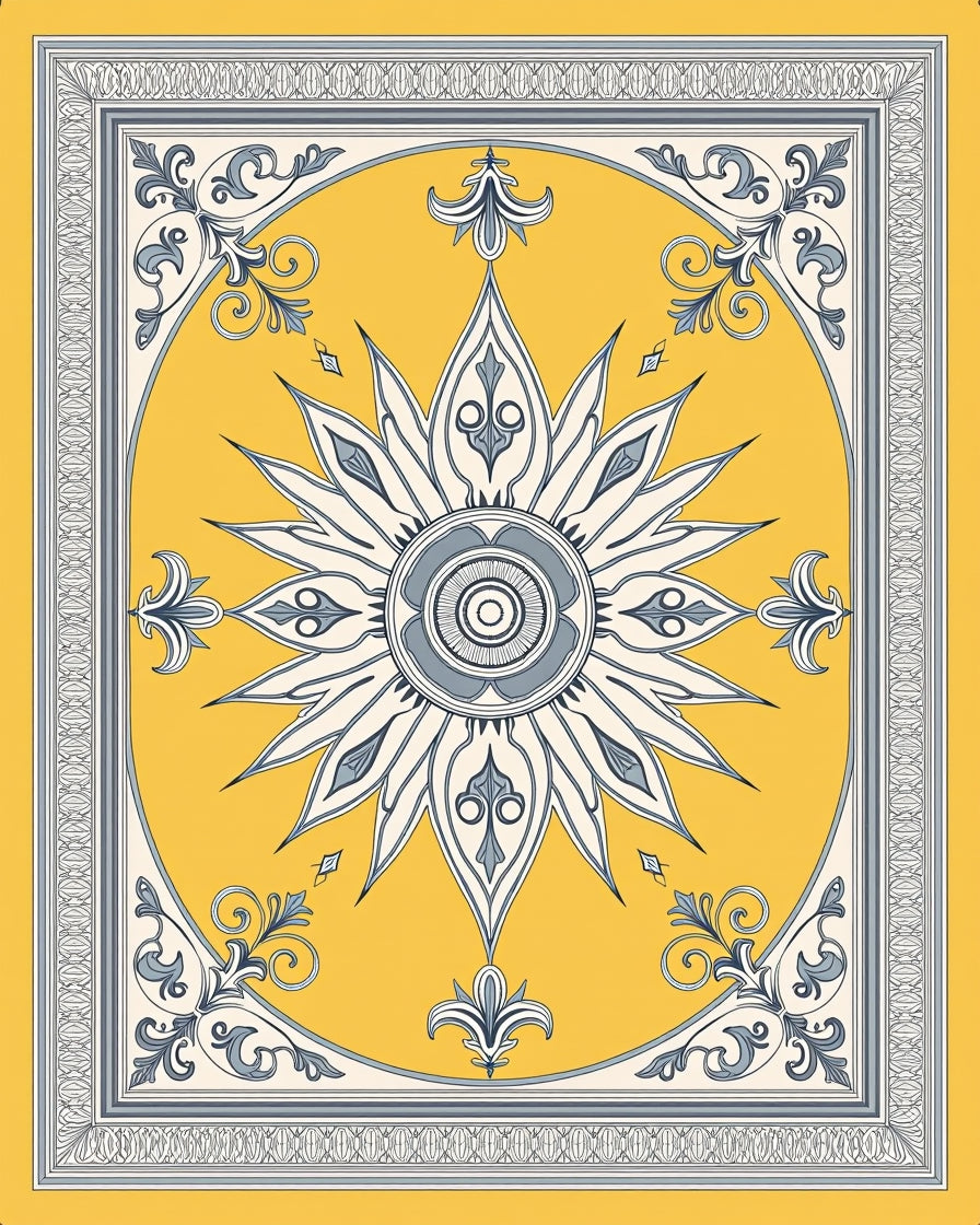Golden Yellow Floral Sunburst Medallion Rug