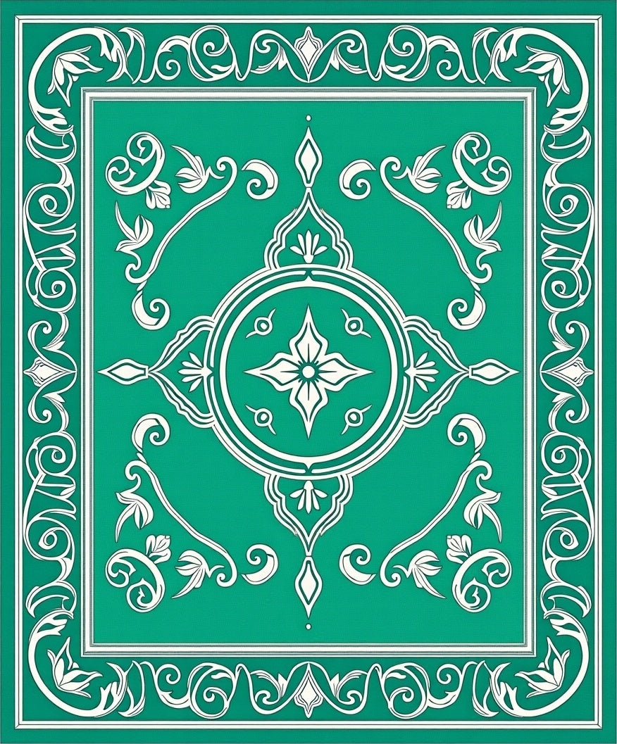 Emerald Green Floral Medallion Frame Rug