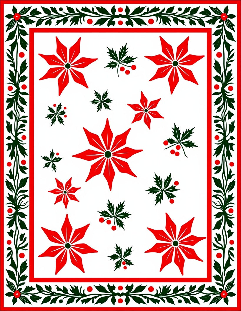 Vibrant Red Floral Holly Border Rug