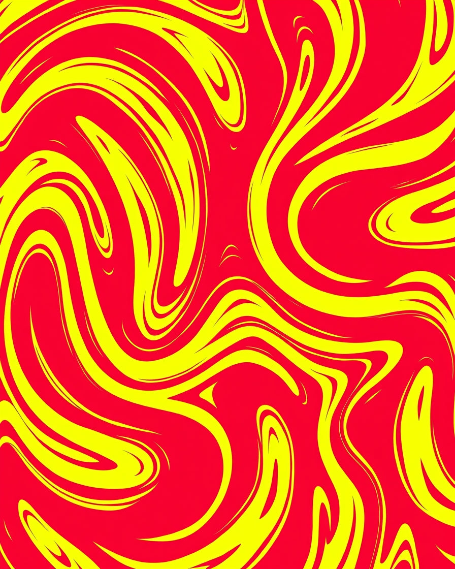 Vibrant Red Yellow Swirl Flow Rug