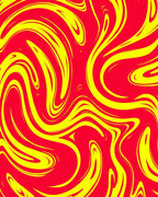 Vibrant Red Yellow Swirl Flow Rug
