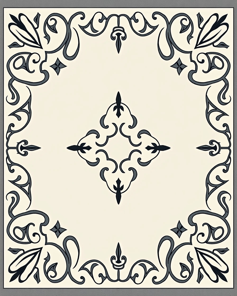 Elegant Ivory Scrollwork Filigree Rug