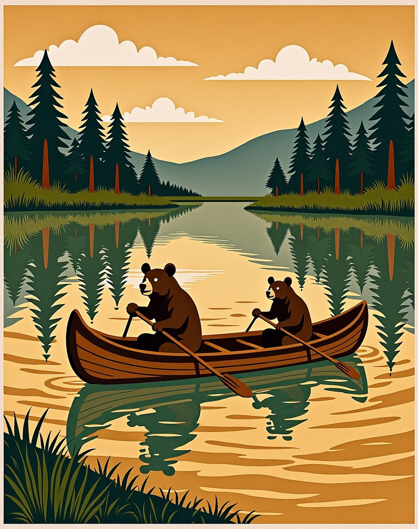 Bear Canoe Lake Reflection Woodland Scenic Rug