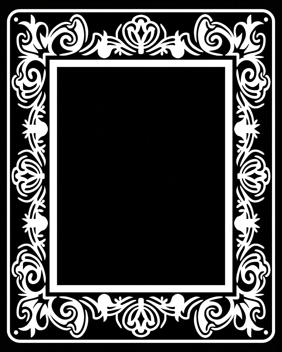 White Floral Ornate Frame Rug