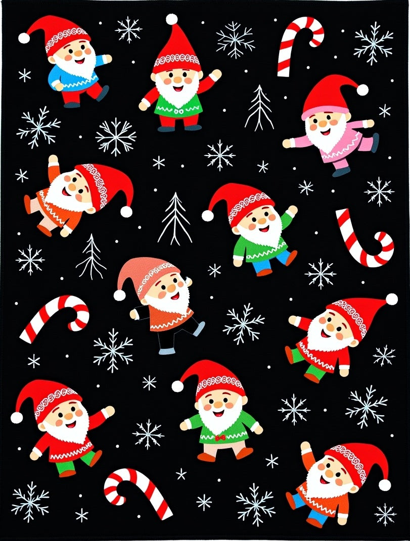 Cute Christmas Gnomes Snowflake Candy Canes Rug